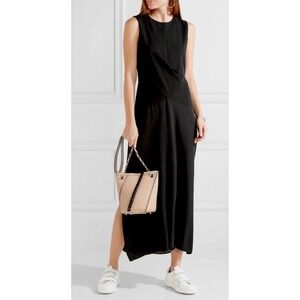 Theory Parthenia Fixture Ponte Knit Jersey Silk Midi Dress Asymmetrical Waist P